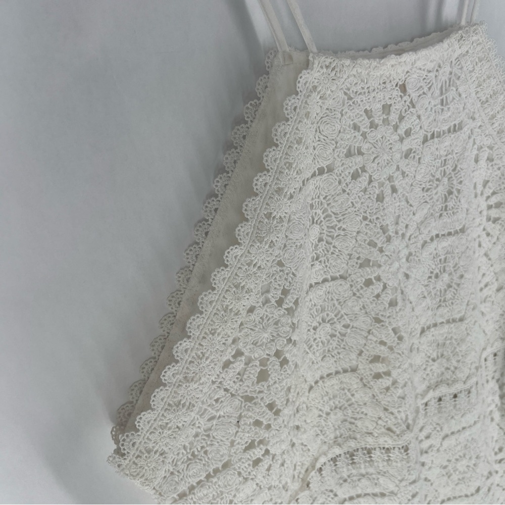Open Edit White Lace Crochet High Neck Halter A-Line Mini Cocktail Dress Size L - Picture 5 of 14